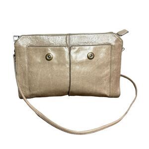 HOBO International taupe shiny leather clutch shoulder bag